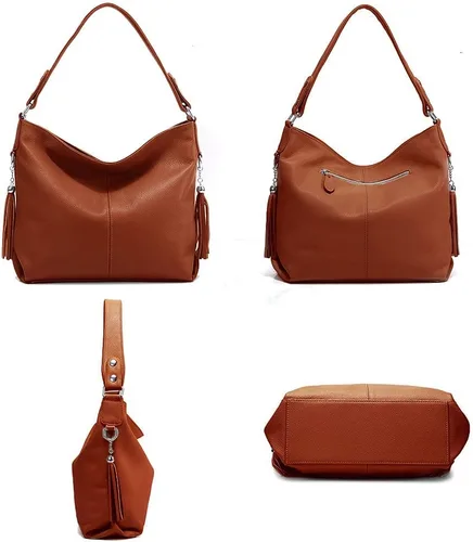 Vista 82 de Moda suave cuero genuino borla mujer bolso señoras hombro mensajero hobo bolso