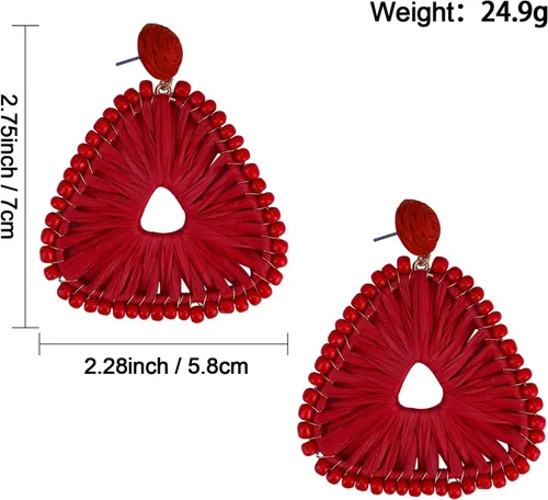 Vista 4 de Boho Statement Earrings Beaded Raffia Earrings Lightweight Cute Seed Bead Earrings Geometric Triangle Drop Dangle Earrings Gift for women Girls