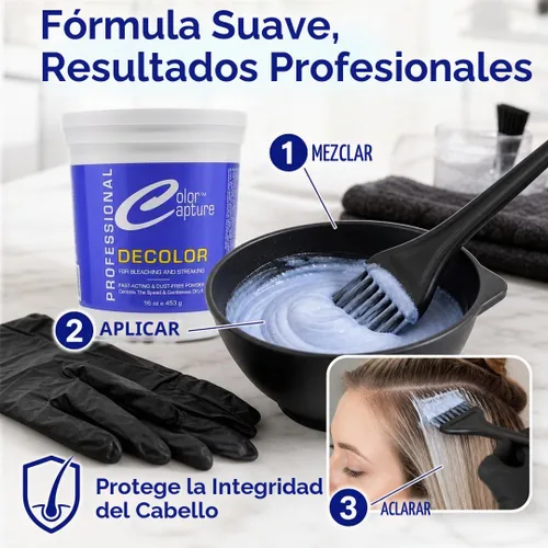 Vista 4 de Blanqueador para el cabello en polvo para blanquear y rayar, grado profesional, fórmula suave, tinte azul, 16 onzas