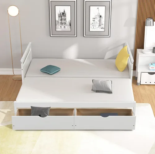 Vista 7 de Sofá cama individual con nido y cajones de almacenamiento, sofá cama extensible de madera con cama extraíble, sofá cama individual a king, ahorro