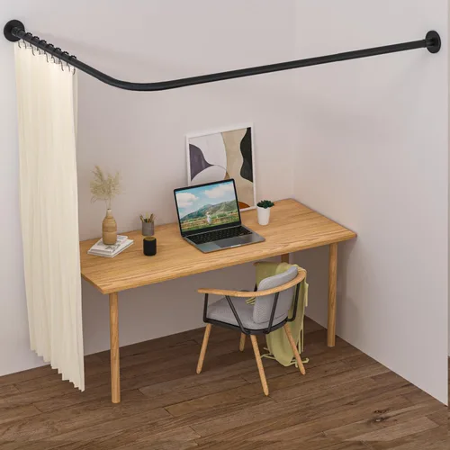 Vista 8 de Barra de cortina de ducha de esquina, ajustable (61cm-135cmx61cm-135cm), Barra de cortina de ducha en forma de L negra, acero inoxidable genuino