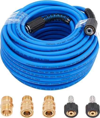 Vista 10 de FIXFANS Carrete de manguera para lavadora a presión con manguera para agua fría y caliente, 3/8 pulgadas x 50 pies, carrete de manguera de lavado