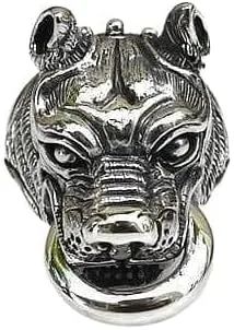 Vista 4 de Bikerringshop Anillo de cabeza de perro Pitbull de plata de ley