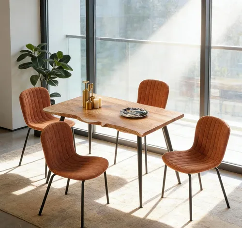 Vista 9 de Juego de mesa de comedor para 4, moderno juego de mesa de cocina de 5 piezas, mesa de comedor rectangular de 47 pulgadas y sillas vintage de piel