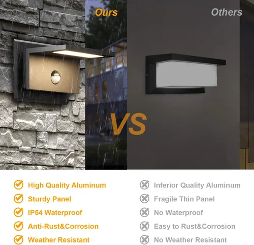 Vista 3 de Lustrlach Aplique de pared con sensor de movimiento para exteriores, luz LED para porche delantero, con cable IP54, impermeable, moderna