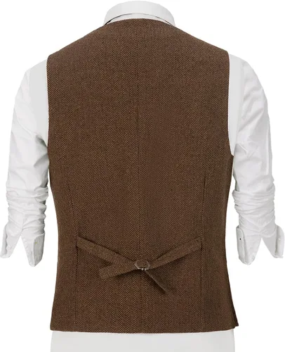 Vista 4 de Chalecos de tweed para hombre envejecidos de caza, chalecos de espiga para boda, retro, casual, lana, negocios, XS-4XL