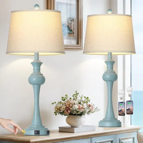 Vista 11 de Cinyirong Lámparas de mesa doradas de 28.75 pulgadas, modernas, con control táctil de 3 vías, regulable, con puertos USB A+C y salidas de CA