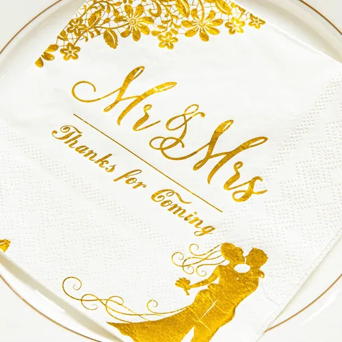 Vista 5 de 100 servilletas doradas de boda para recepción, cóctel, desechables para compromiso, decoración de fiesta de despedida de soltera