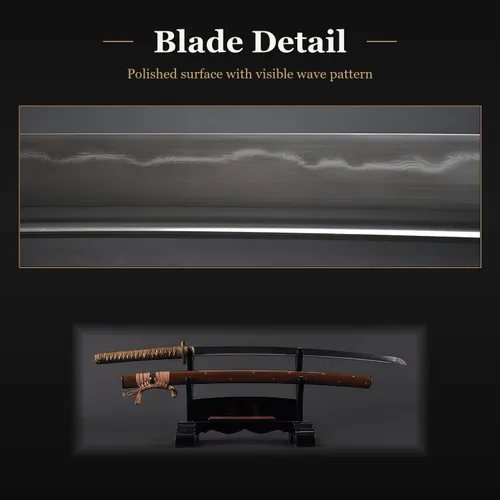 Vista 5 de Espada katana samurái japonesa de flor de ciruelo, forjada a mano, hoja de Damasco de acero al carbono 1045, arcilla, espiga completa, afilada