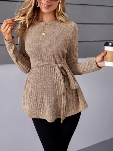 Vista 4 de MakeMeChic Camisas de maternidad para mujer, casual, manga larga, lazo frontal, punto acanalado, para embarazo