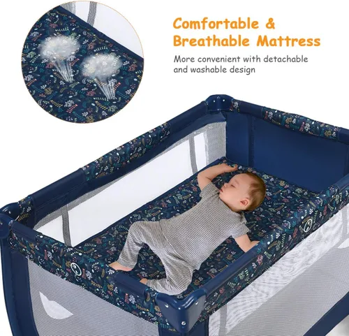 Vista 4 de HONEY JOY Pack and Play, corralito plegable con moisés, cuna de viaje ligera sin instalación desde recién nacidos hasta niños pequeños, centro