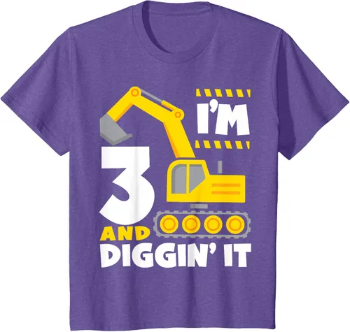 Vista 17 de Kids I'm 3 and Diggin It - Camiseta para niños con diseño de excavadora de construcción, Negro