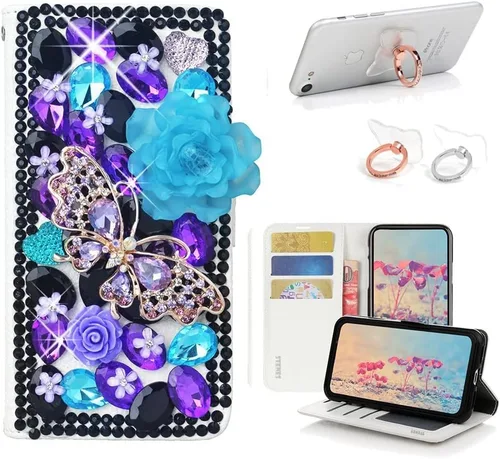 Vista 8 de Bling - Funda de piel con soporte para anillos, diseño 3D hecho a mano, 2 unidades, SBLDwRSSeries-6