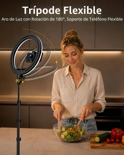 Vista 7 de TODI Anillo de luz de 12 pulgadas con soporte de trípode extensible de 63 pulgadas, anillo de luz para selfie con soporte para teléfono y control