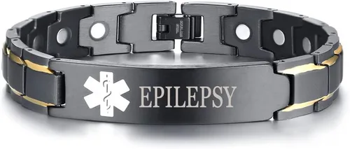 Vista 8 de XUANPAI Pulseras de alerta médica para hombres y mujeres con grabado gratuito ajustable de acero inoxidable para emergencias médicas