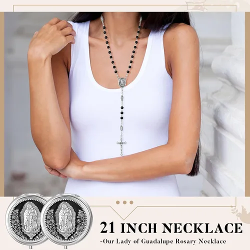 Vista 6 de Jadive Collar de rosario católico de 0.236 in, collar de perlas de cristal con caja de regalo de metal para mujeres y hombres, regalo de oración