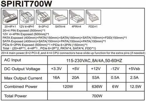 Vista 6 de Apevia ATX-SR700W Spirit ATX Fuente de alimentación con ventilador LED blanco de 4.724 in controlado automáticamente térmicamente, interruptor