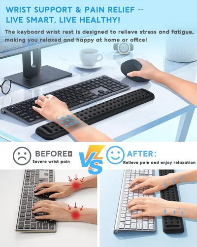 Vista 5 de Lekvey - Reposamuñecas para teclado de computadora, reposamuñecas ergonómico de espuma viscoelástica para aliviar el dolor, almohadilla