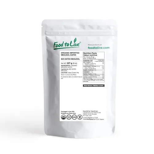 Vista 2 de Food to Live Dátiles orgánicos Medjool, 8 onzas – Sin OMG, secado entero fechado con hoyos, tamaño grande, sin azúcar, sin sulfuro, vegano