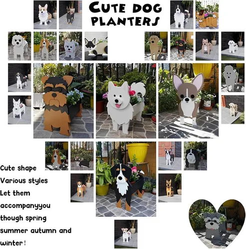 Vista 2 de XOOFMASS Lindas macetas de perro para plantas al aire libre, macetas de madera para perros, macetas en forma de perro, macetas para suculentas