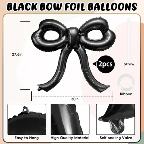 Vista 2 de 2 piezas de decoraciones de cumpleaños con lazo, globos de lazo negro, decoraciones de fiesta con lazo, globo gigante de papel de aluminio
