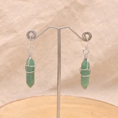 Vista 38 de Pendientes de cristal de punta envuelta en alambre de piedra pulida para mujer Reiki Energy Healing
