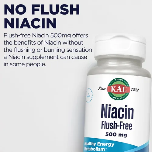 Vista 5 de KAL Niacin 500mg Flush Free - Suplemento de vitamina B3 - Metabolismo y apoyo energético - Apoyo a la piel, nervios, salud digestiva y circulación