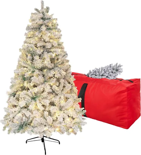 Vista 10 de Árbol de Navidad artificial preiluminado flocado de 4 pies, árbol de Navidad Fake Tree with 150 Lights/450 Branch Tips,Premium Spruce Xmas Tree