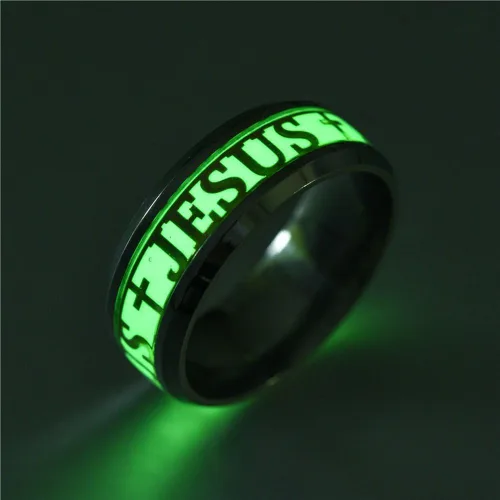 Vista 9 de hohrayway Anillo luminoso con cruz de Jesús y Cristianos, de titanio, fluorescente, adornos, regalo para hombres y mujeres, talla 6