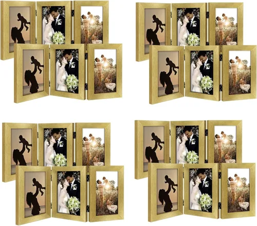 Vista 49 de Golden State Art - Marco decorativo con bisagras para mesa, escritorio, 3 aberturas verticales, con cristal real