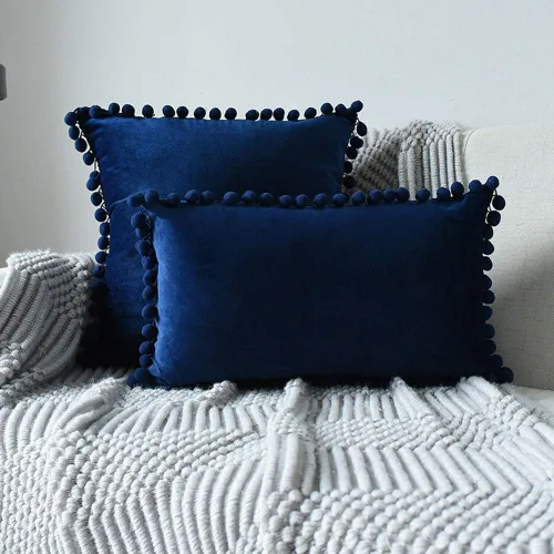 Vista 15 de vctops Funda de cojín lumbar con pompones, de terciopelo suave, sólida, decorativa, para sofá, dormitorio o automóvil, 1 pieza