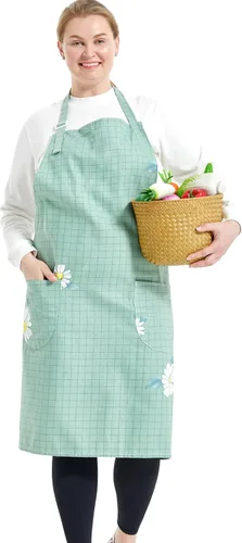 Vista 9 de Delantales de algodón y lino para hornear, talla grande, para mujer, con bolsillos, cocina