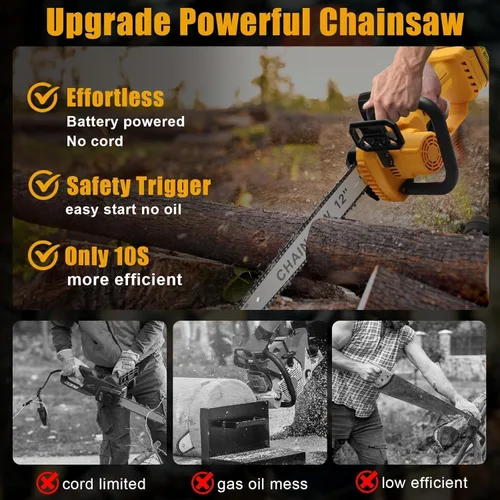 Vista 2 de Motosierra inalámbrica para batería Dewalt de 20 V, motosierra eléctrica sin escobillas de 12 pulgadas/10 pulgadas con engrasador automático