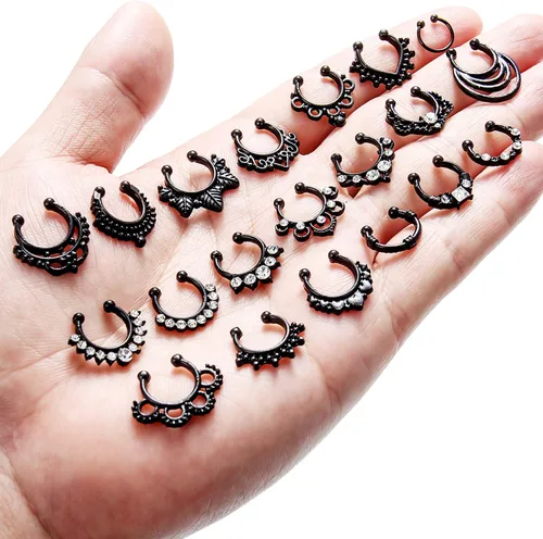 Vista 7 de SCERRING Aros falsos para tabique nasal, circonita cúbica transparente, no perforada, gancho para nariz, septum, piercing para el cuerpo, joyería