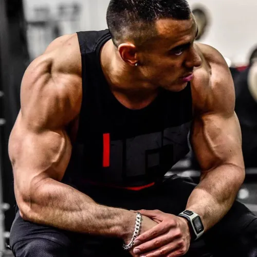 Vista 2 de Camiseta sin mangas para hombre, para gimnasio, fisicoculturismo, camiseta de entrenamiento con corte muscular, chaleco sin mangas