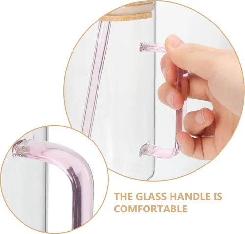 Vista 3 de Hemoton Beber con tapa de bambú y juego – Taza cuadrada de 13.5 oz (13.5 fl oz) con asa, vasos de café helado (rosa)