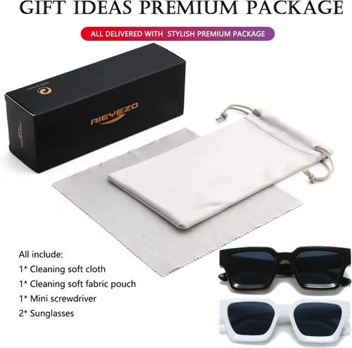 Vista 7 de AIEYEZO Gafas de sol cuadradas para mujeres y hombres, gafas de sol cuadradas con montura gruesa, estilo de diseñador simple