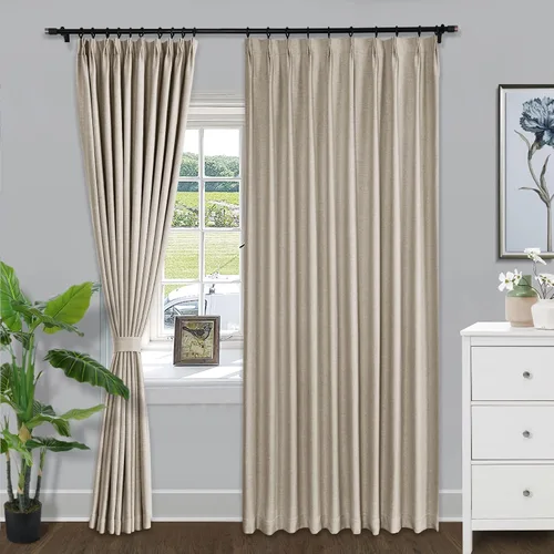 Vista 13 de Fcosie Cortinas opacas de lino de 63 pulgadas de largo, cortinas plisadas para barra transversal, cortinas con aislamiento térmico para comedor