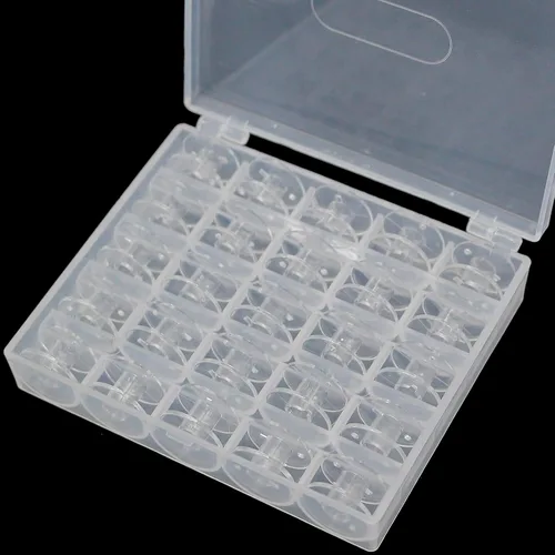 Vista 2 de 25 piezas de bobinas para máquina de coser, bobinas de coser con estuche, bobinas Sa156, bobinas clase 15, bobinas de plástico compatibles