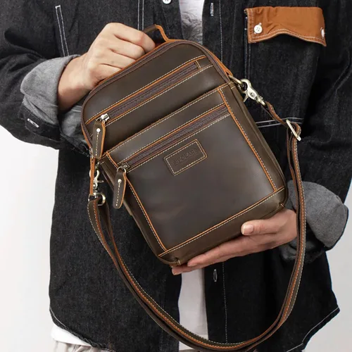 Vista 8 de Polare - Bolso de mensajero de cuero italiano de grano completo, estilo vintage, bolso cruzado al hombro, estilo casual, bolso de negocios