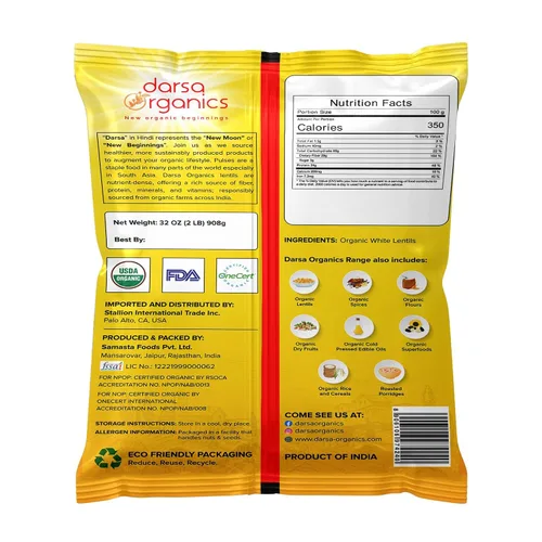 Vista 2 de Darsa Organics Urad Dal Split Without Skin (Urad Mogar) 2 libras – Lentejas partidas de matpe blanco orgánico USDA Sin OMG, proteína a base