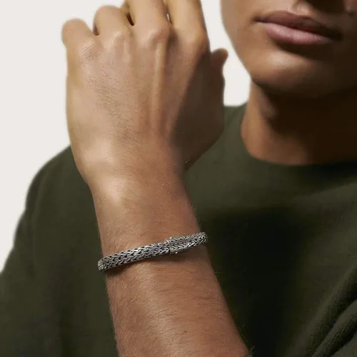Vista 2 de John Hardy Pulsera clásica de cadena plateada mediana plana para hombre
