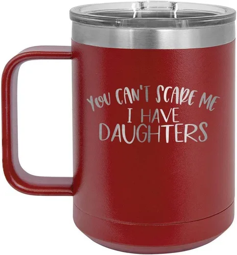 Vista 18 de You CANT SCARE ME I Have DAUGHTERS Taza de café negra de 15 oz con tapa deslizante Taza de café de viaje aislada Ideas de regalo del día