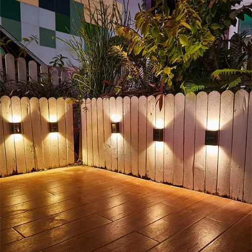 Vista 6 de 2 luces LED solares de pared arriba y abajo iluminan al aire libre sensor de luz solar lámpara IP65 impermeable moderno estilo nórdico decoración