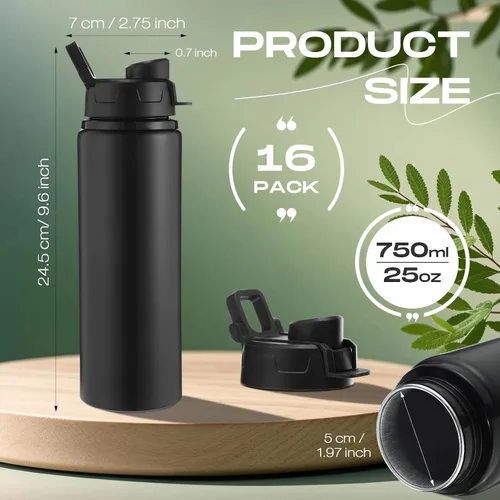 Vista 2 de Sunnyray 16 botellas de agua de aluminio a granel reutilizables a granel botellas deportivas con tapas a presión, paquete múltiple de botellas