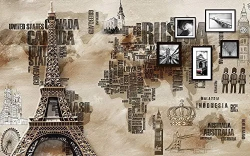 Vista 3 de Murwall City Wallpaper Eiffel Tower Wall Mural City Typography Wall Print Industrial Home Deocr Cafe Design Living Room