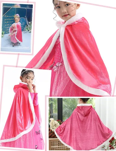 Vista 2 de Party Chili Fur Princess Hooded Cape Cloaks Costume for Girls Dress Up