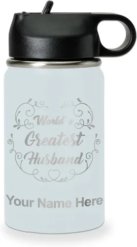 Vista 47 de LaserGram Botella de agua con tapa abatible de doble pared de 12 onzas con pajilla, grabado personalizado incluido (negro)