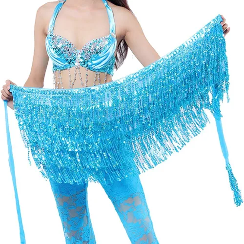 Vista 3 de Wuchieal Falda de danza del vientre, bufanda de cadera, cinturón de cadera de danza latina, bufanda de cadera Hula