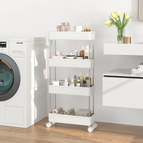 Vista 12 de VECELO Carrito rodante de acrílico de 3 niveles, carrito utilitario para almacenamiento de cocina, estantes móviles organizadores deslizables con 2